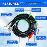 TEI Truck Electrical Heavy Duty 3-in-1 ABS Trailer Air Line Kit – 15 Ft Rubber Air Hoses with Power Line